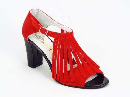 Sandale dama piele intoarsa rosii toc 7,5 cm Elly