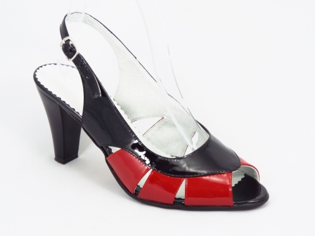 Sandale dama piele rosu cu negru toc 7,5 cm Genna