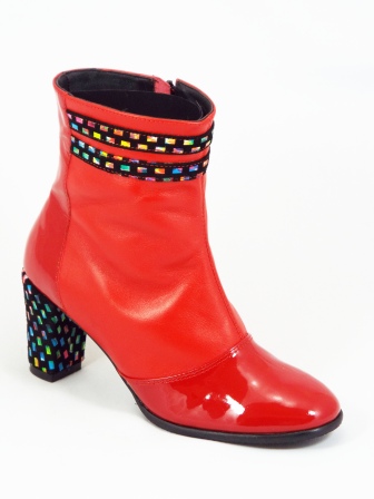 Ghete dama rosii piele lac toc 7,5 cm Lollyta