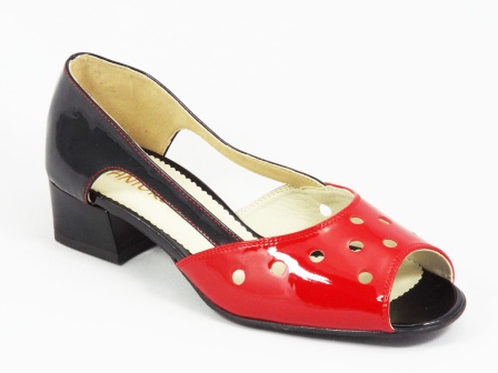 Sandale dama piele rosii cu negru lac toc 3,5 cm Nadyne