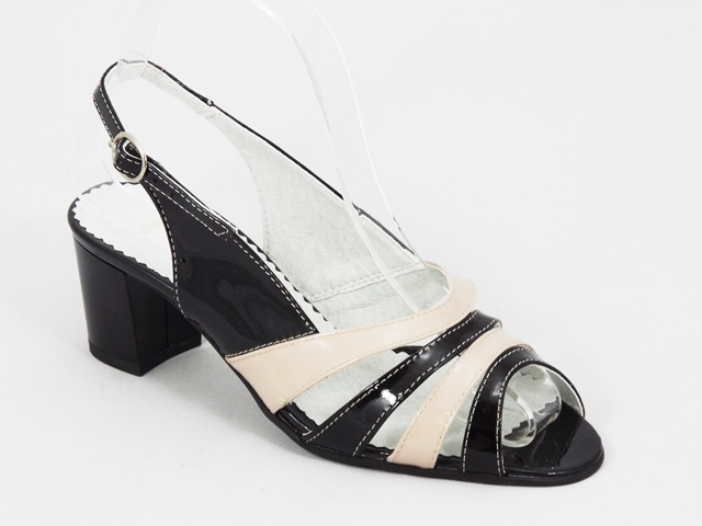 Sandale dama piele negre cu bej toc 6 cm Ryana
