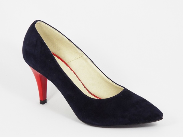 Pantofi dama piele intoarsa albastru inchis toc 7,5 cm Zenna