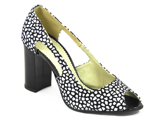 Pantofi dama piele alb cu negru Jana