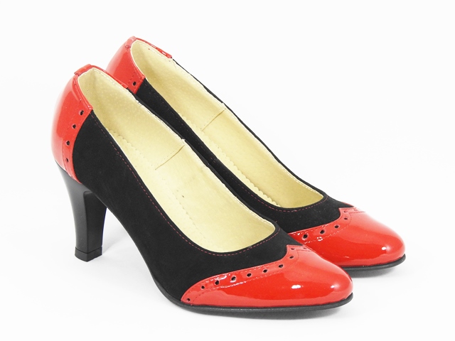 Pantofi dama piele rosu cu negru Hanna