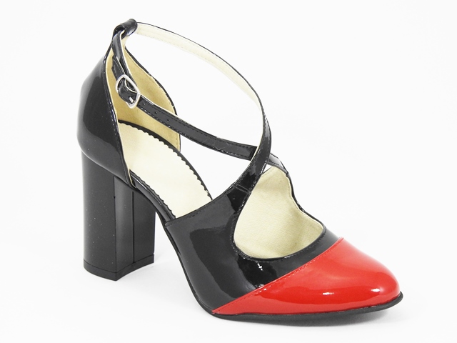 Sandale dama piele negru cu rosu Ileana