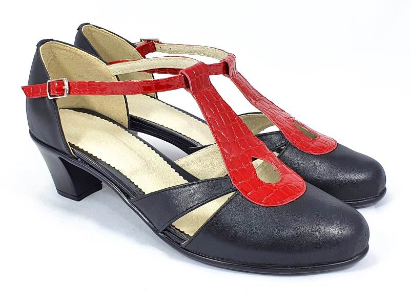 Sandale dama piele negre cu rosu Olga