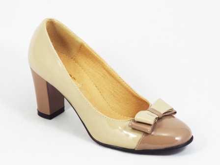 Pantofi dama piele bej lac toc 7 cm Lanna