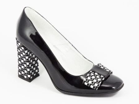 Pantofi dama piele negri lac toc 8 cm Rynna