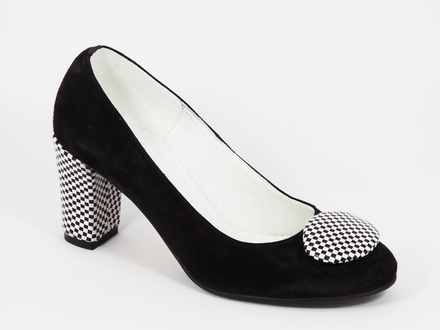 Pantofi dama piele intoarsa negri toc 7,5 cm Vyka