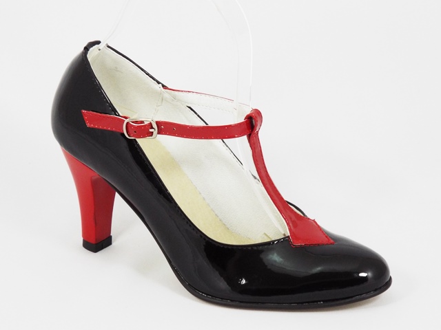 Pantofi dama piele lac negri cu rosu toc 8 cm Londa