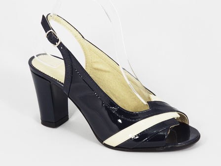 Sandale dama piele bleumarin lac toc 8 cm Londa