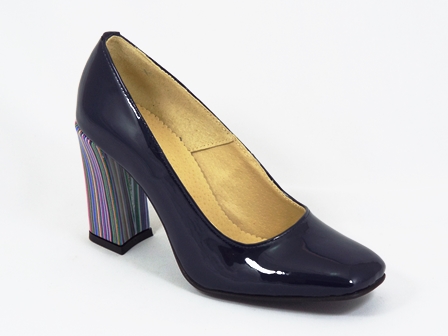 Pantofi dama piele lac bleumarin toc 8 cm Netty