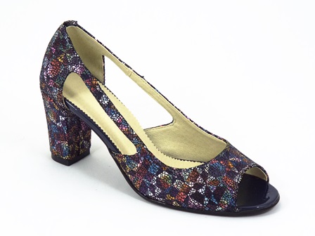 Sandale dama piele bleumarin floral Doyna