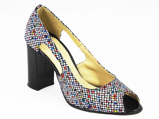 Pantofi dama piele albi aplicatii pastel Dora
