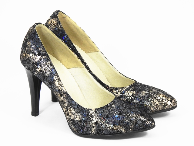 Pantofi dama piele auriu cu bleumarin Otilia