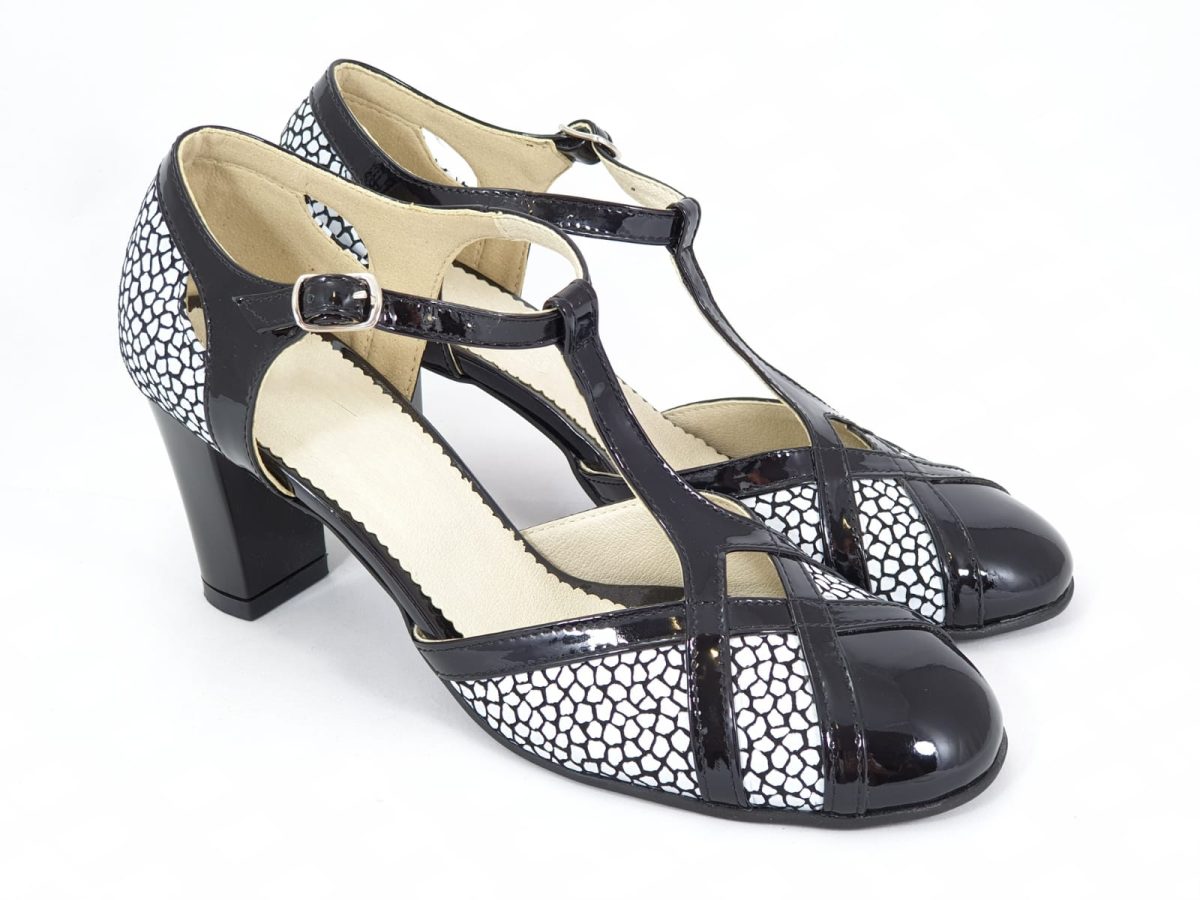 Sandale dama piele negru cu alb Caliope