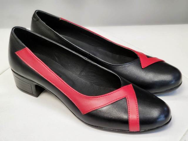 Pantofi dama piele negru cu rosu Astrid