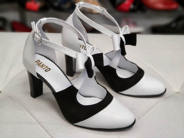 Pantofi dama piele negru cu alb Anda