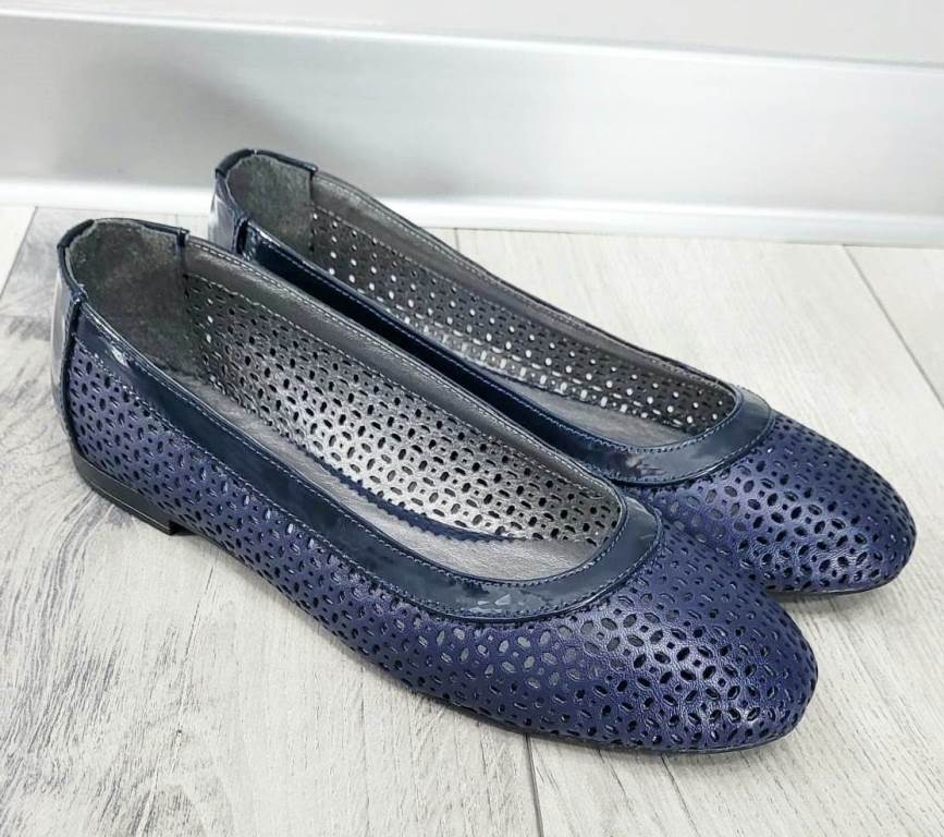 Balerini dama piele bleumarin Ela