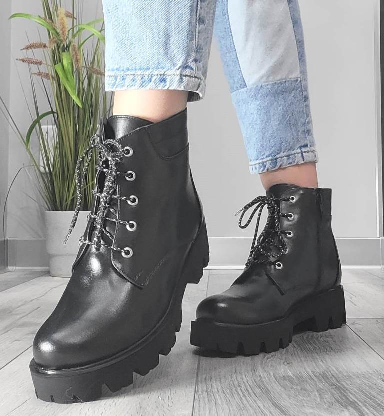 Ghete dama piele negre tip bocanc Korina